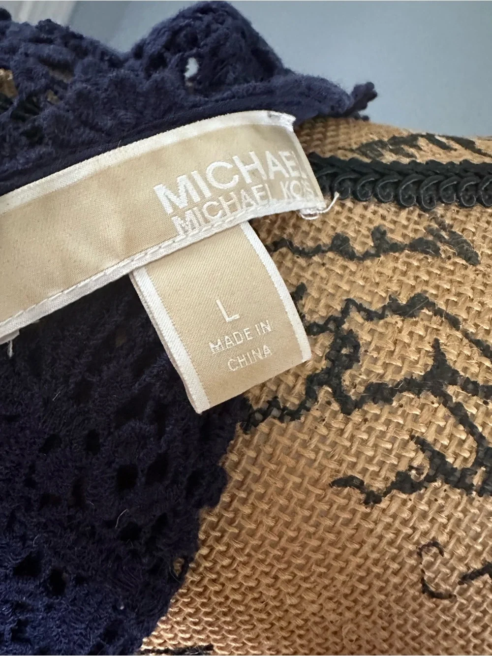 Michael Kors Navy Crochet Floral Midi Dress
